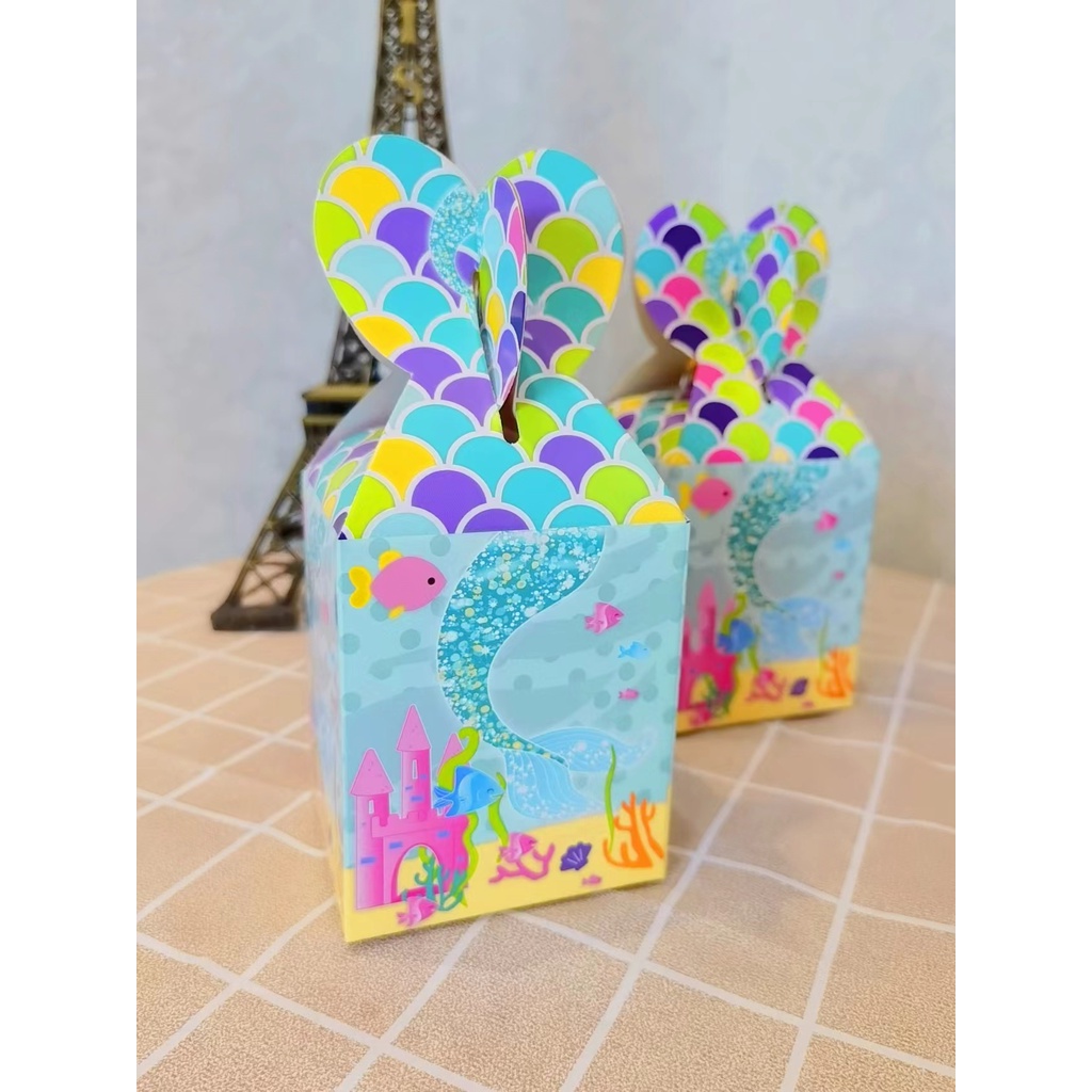 Dreamlike KK Blue Mermaid tail paper Candy box birthday party dessert ...