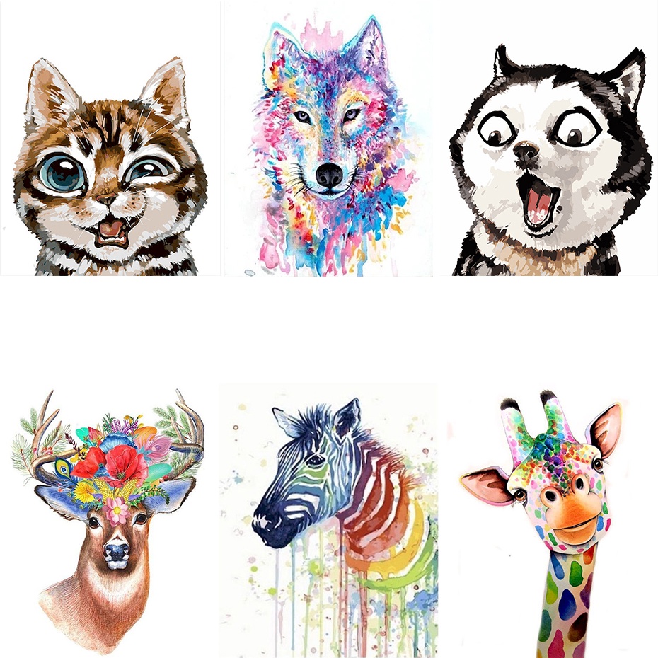 FSBCGT Minimalist Style Animal Painting By Numbers Dog Kits Acrylic