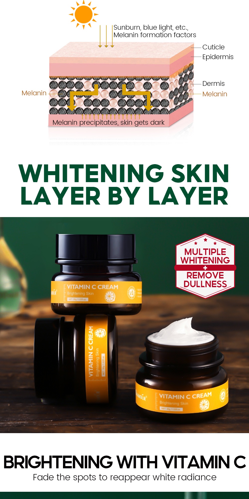 VIBRANT GLAMOUR FDA Nature Vitamin C Face Cream Brightening Whitening ...