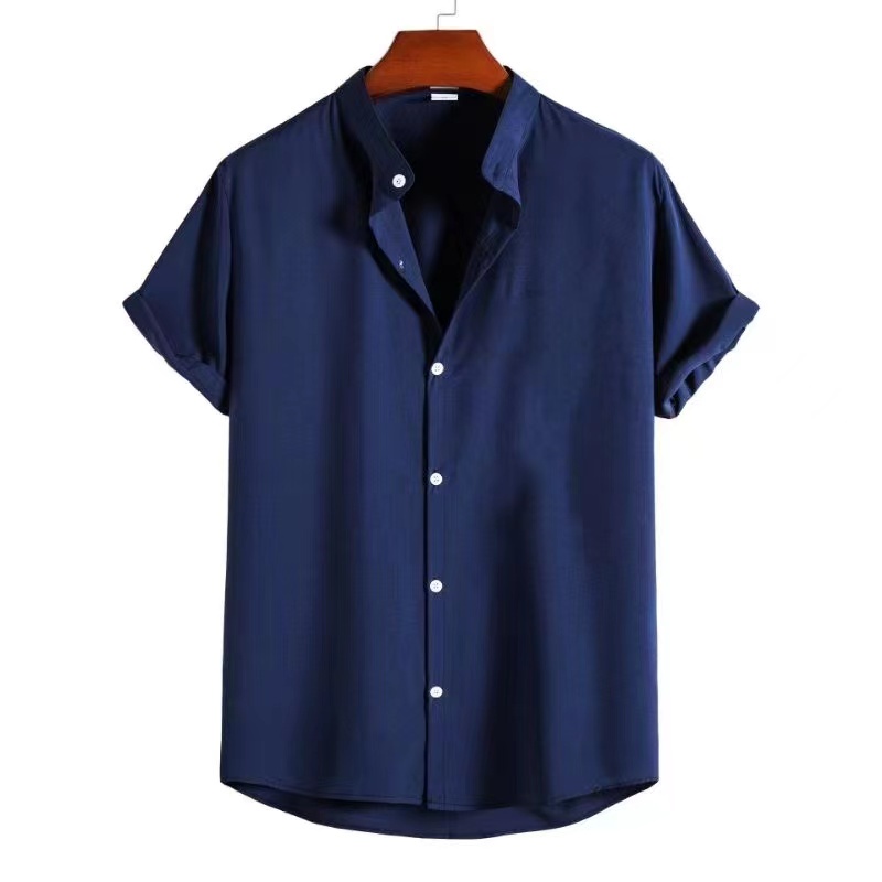 Chinese Collar Polo for Men Long/Short Sleeves Full Buttons Cotton ...