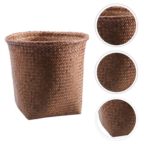 Can Trash Basket Woven Waste Bin Garbage Rattan Wastebasket Bathroom ...