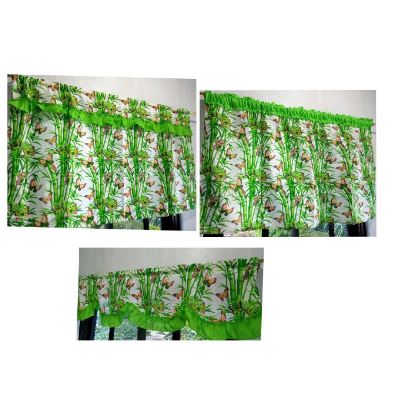 Green bamboo and butterfly Design Valancer and Lababo Curtain ...