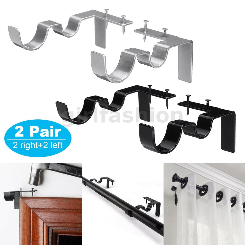 2 Pair Adjustable Black Curtain Rod Brackets Window Frame Rod Bracket ...