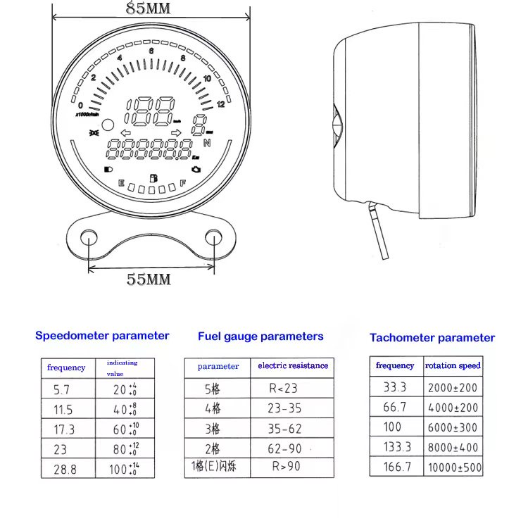 Universal Motorcycle Digital Meter Speedometer Odometer Round Speed ...