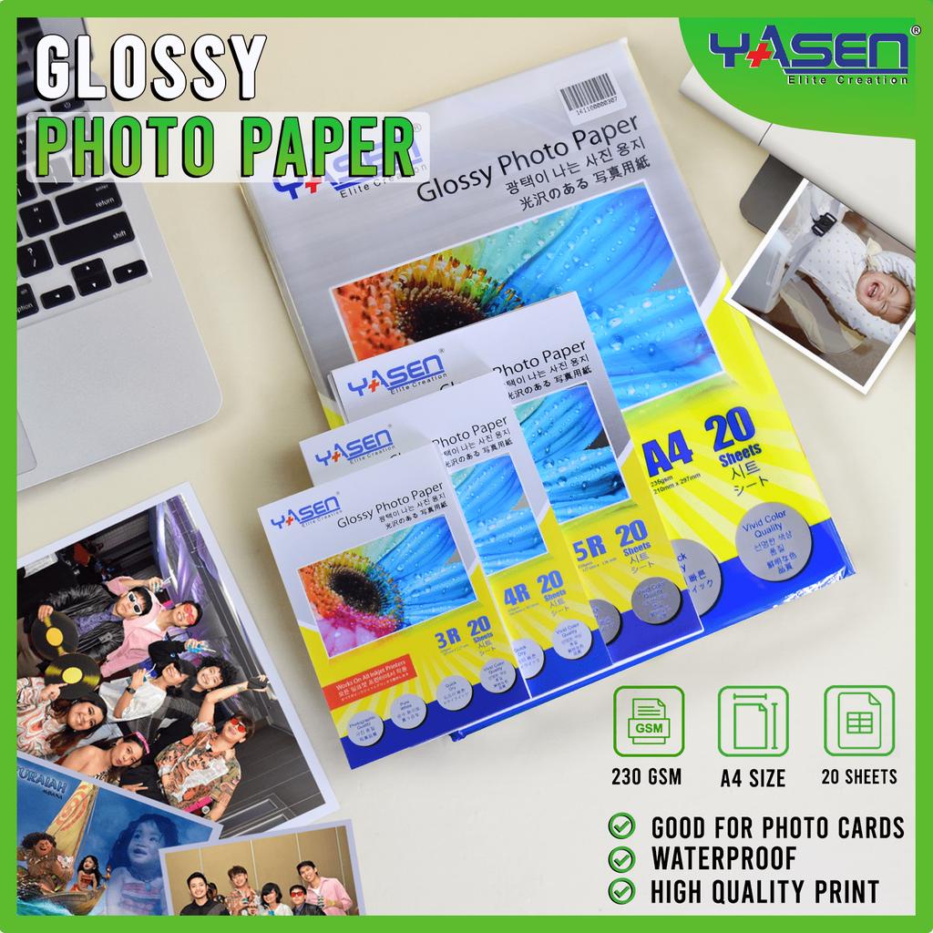 glossy paper YASEN With Back Print Glossy Inkjet Photo Paper 4R Size 230  GSM (20 Sheets per pack)