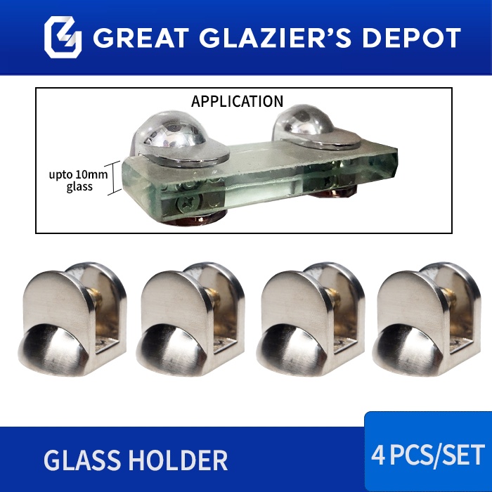 Glass Shelf Grip Holder Glass Clamp Stainless Embossed Design 4 PCS Set ...
