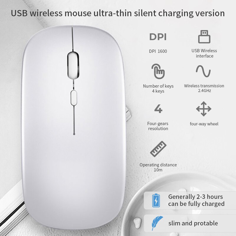 ins1600 DPI Ultra-thin Rechargeable Wireless Mouse 2.4GHz USB Optical ...