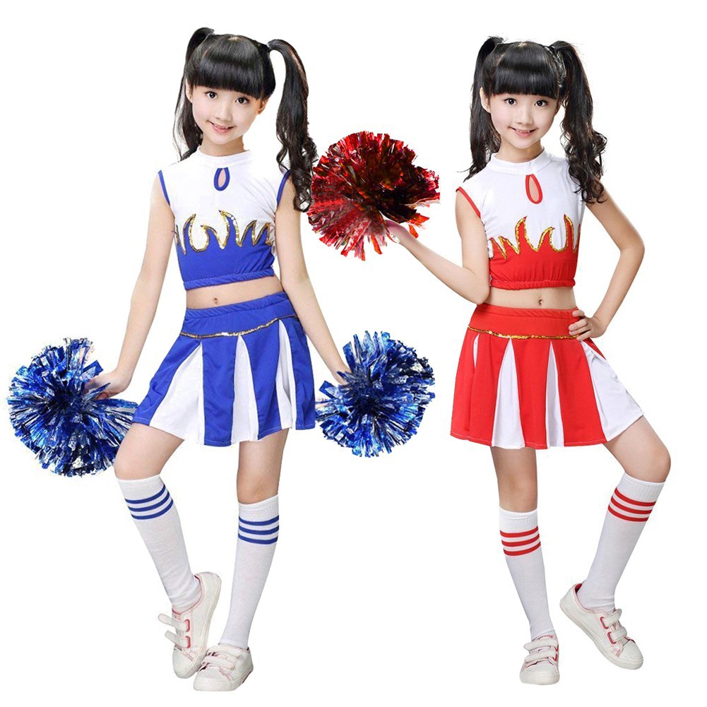 LOLANTA Girls Cheerleader Costumes Dresses Cheerleading Outfit Cheer Uniform Pom Poms