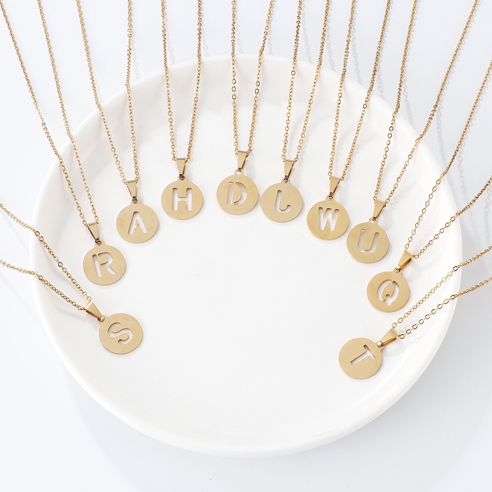 Stainless Steel English Letter Pendant Necklace Women A-Z Initial ...