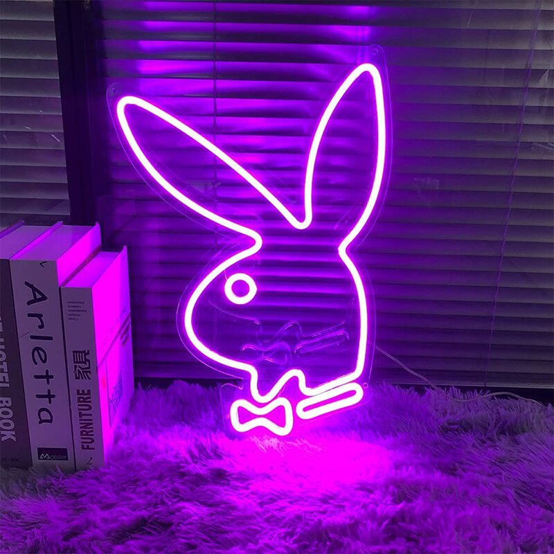 Led neon Wall Light in the shape of a Rabbit wearing a bow, a popular ...
