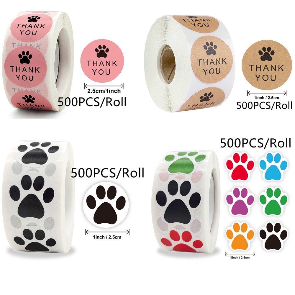 500pcs Color Black Paw Print StickersThank you Stickers Dog cat bear ...