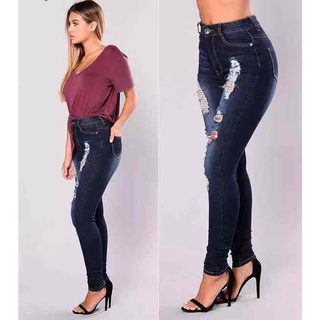 High waist big size skinny jeans pants with Tattered stretchable good ...