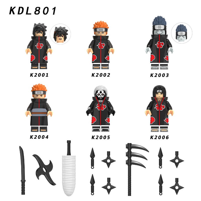 6pcs set NARUTO Building Blocks Minifigures Akatsuki Comic