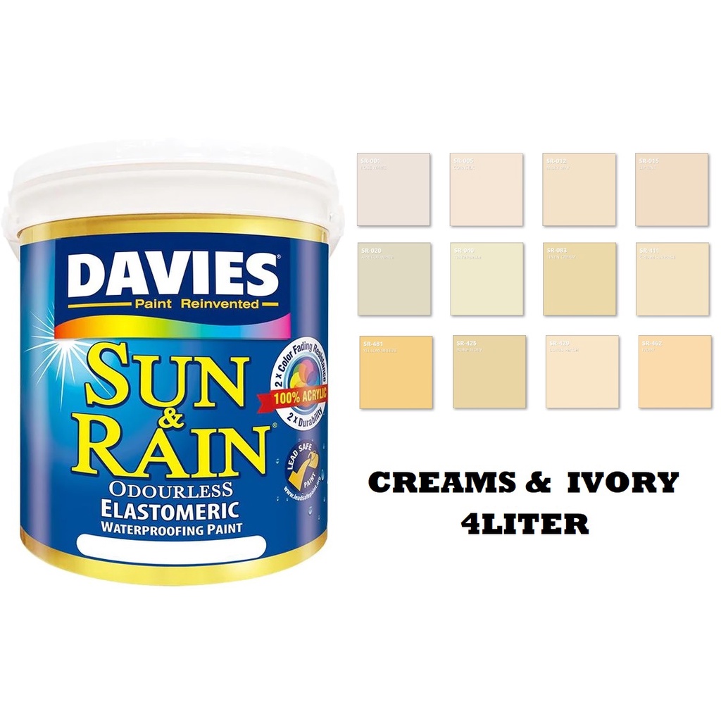 DAVIES SUN AND RAIN 4 LITERS COLOR IVORY AND CREAM ELASTOMERIC PAINT