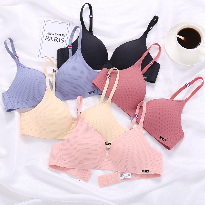 Womens Bra Thin No Steel Ring Underwear Small Bra Cup Comfortable Push Up  Adjustable Shoulder Strap Lingerie Pink 50A 