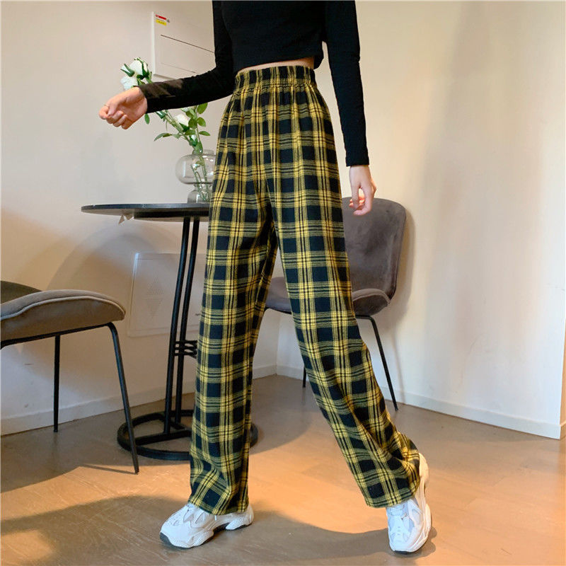 Womens Green Plaid Pants Outfit Wide Leg Pants Outfit Light Green
