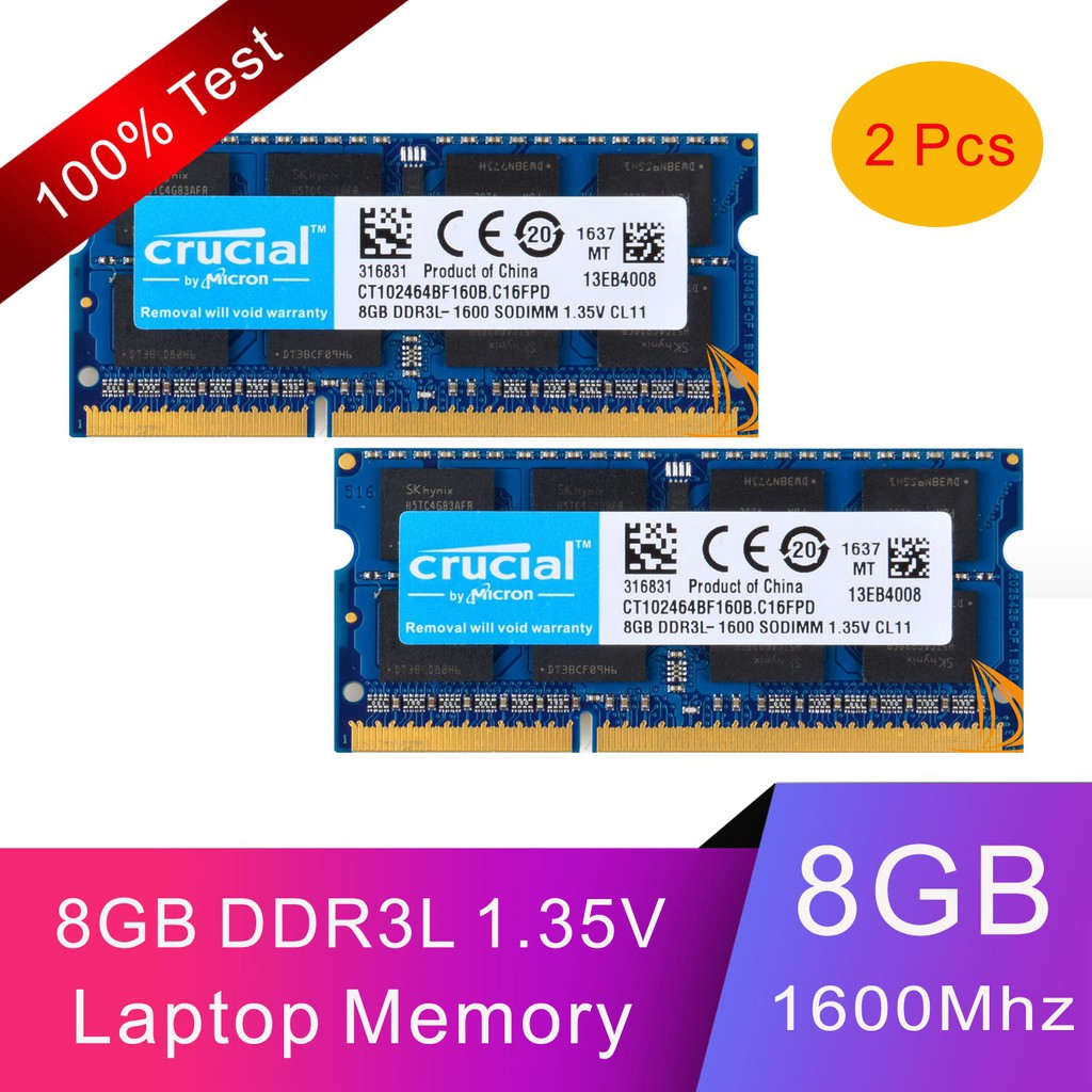 Laptop Memory Crucial 16GB (2x8GB) DDR3L-1600MHz SODIMM Kit - PC3L-12800S, Non-ECC 2x8GB Laptop RAM - Foto 4