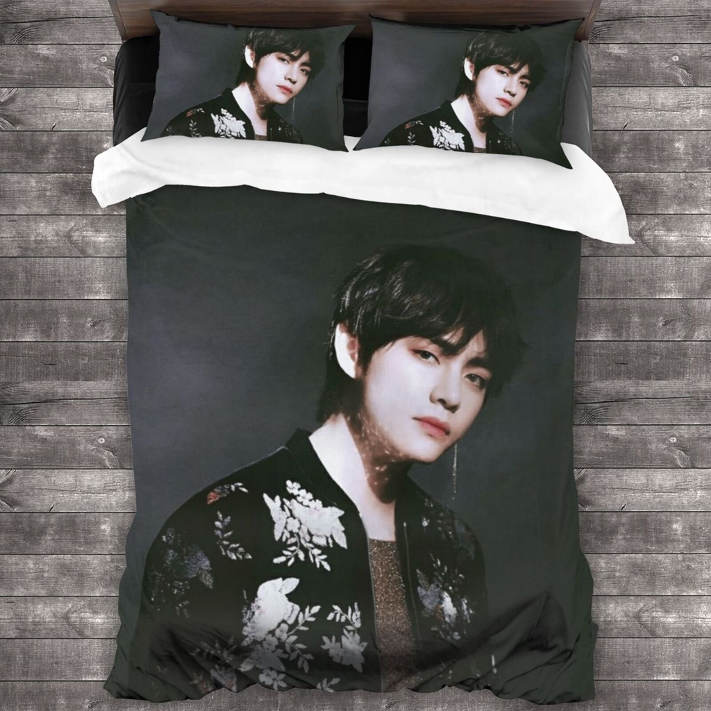 【In Stock】 IN BTS Kim Tae Hyung V 3-Piece Bed Sheets Set 3D Print  Cartoon Quilt Set Soft and Breathable Comforter Cover (2 pillowcases)
