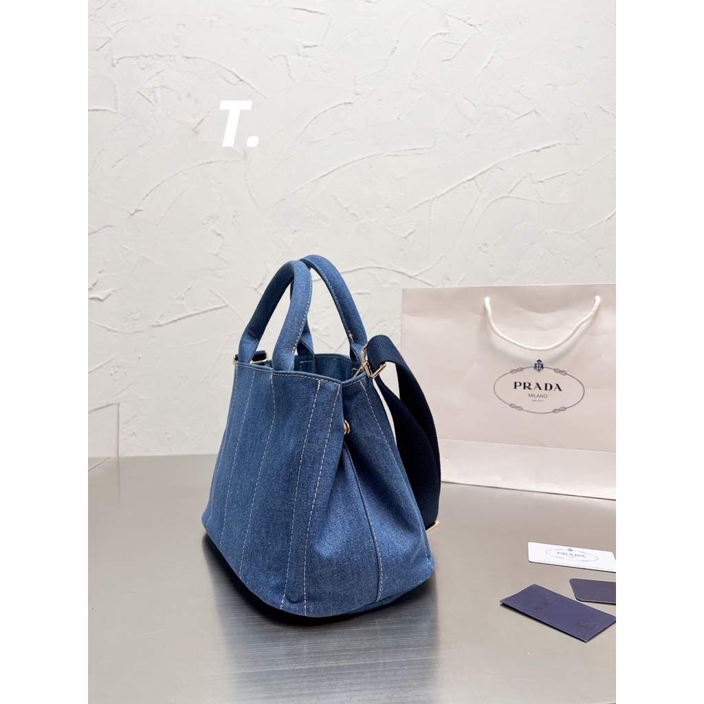 Prada Small Cotton Canvas Tote Satchel Shoulder Handbags Casual Canvas Tote Bag for Shopping bag