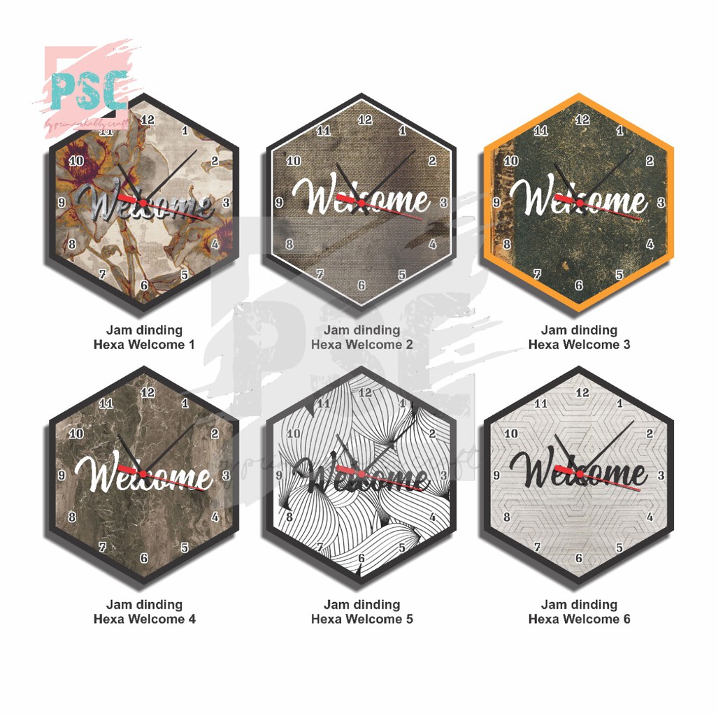 Wooden Poster Display Decoration Hexagonal Wall Clock Display Welcome ...