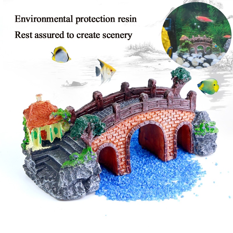 1pcs Aquarium Resin Bridge Bridge Landscape Ornament Pavilion Tree Fish Tank Decor Shopee