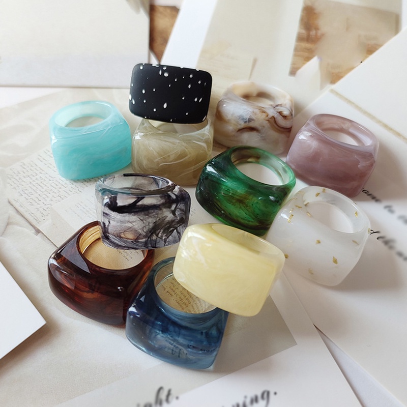 Transparent Thick Ring Geometric Square Round Jewelry Marble Pattern ...