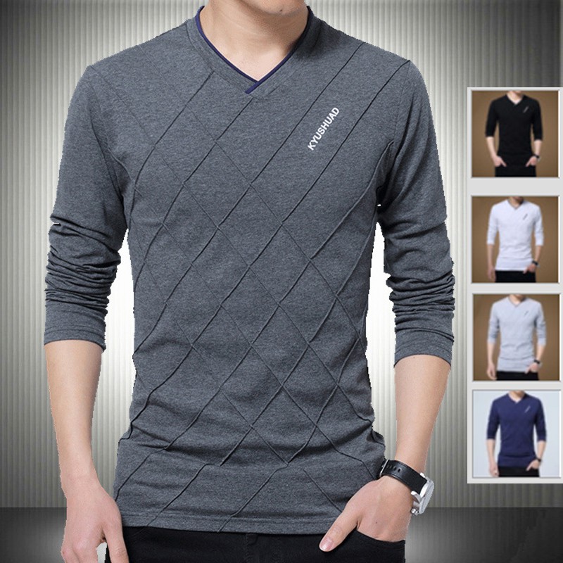 5 Color 5XL Tshirt Men Dark Grey Color Cotton Argyle Pattern V-neck ...