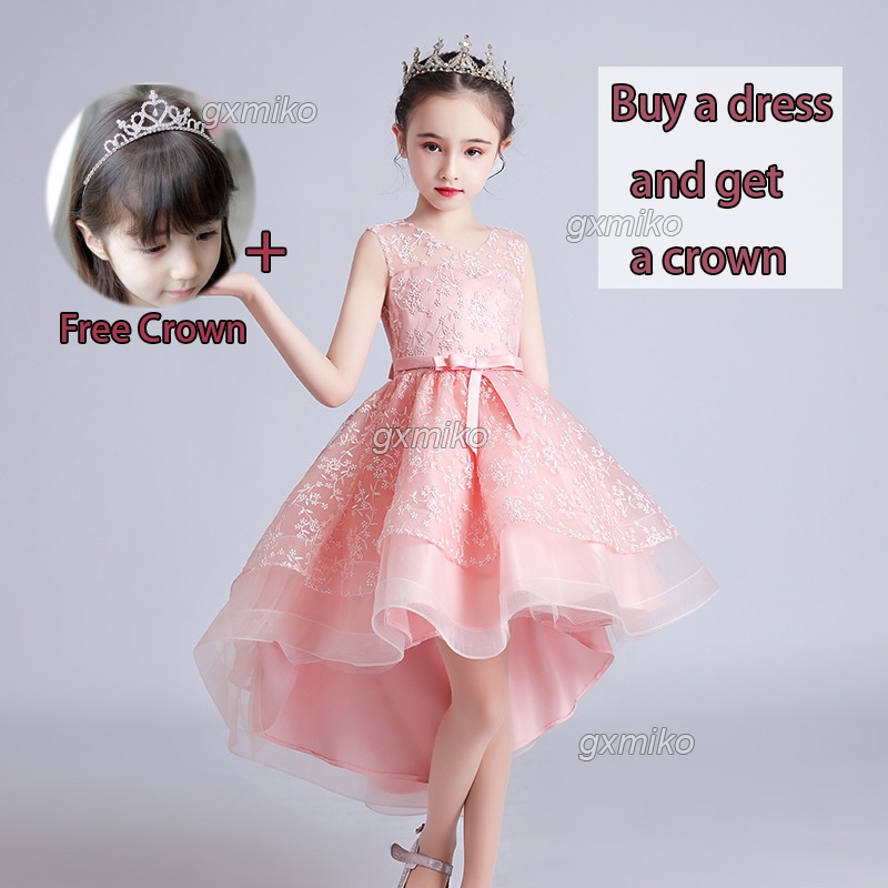 313Y Flower Kids Dress for 7 Years Old Girls Tailing Skirt Formal Gown