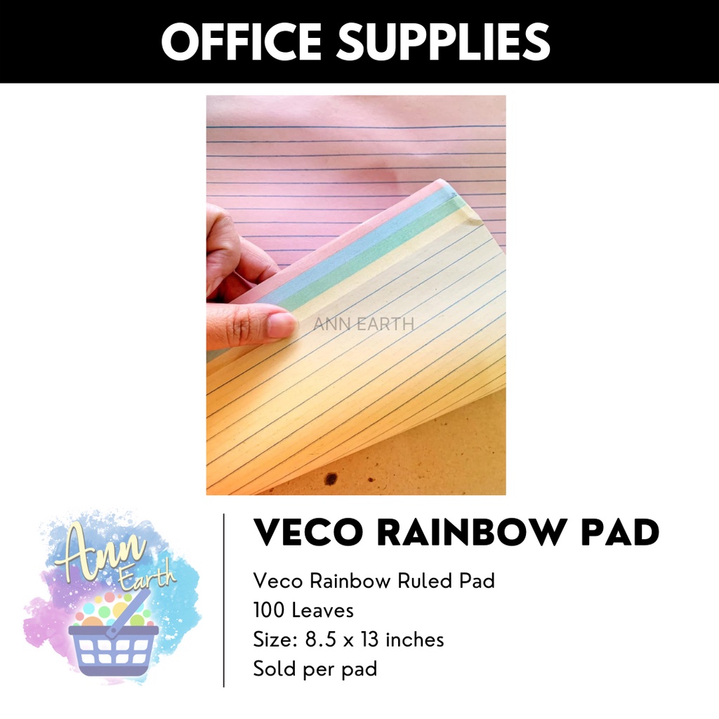Rainbow Ruled Pad | 4 Colors | 100 leaves \ 8.5 x 13 Inches | Shopee ...