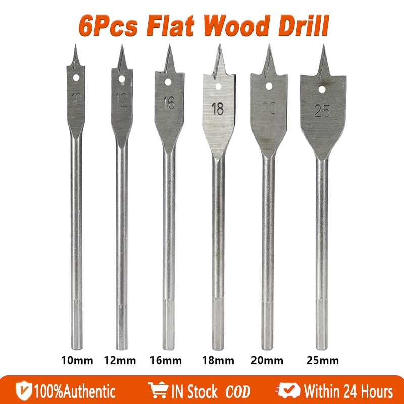 6Pcs Flat Boring Hex Shank Spade Bits Wood Drill Paddle Flat Bits 10/12 ...