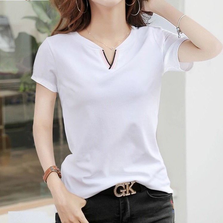 short sleeve white formal blouse for women plus size,Cotton V-neck ...
