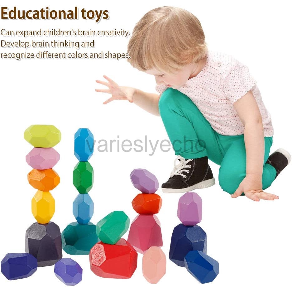 21PCS Wooden Balancing Stacking Stones Rocks, Wooden Balancing Building ...