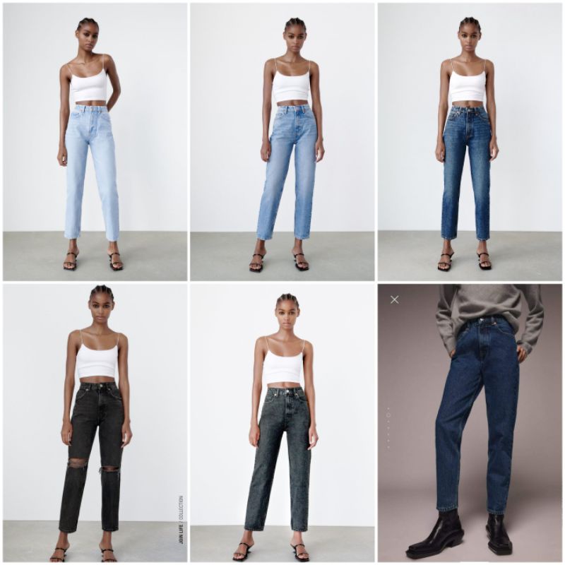 Shop ZARA 2023 SS HIGH RISE Z1975 STRAIGHT LEG ANKLE-GRAZER JEANS