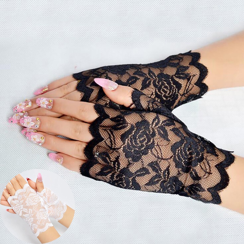 Dance Fingerless Women Lace Gloves Short Cute Half Finger Fishnet ...