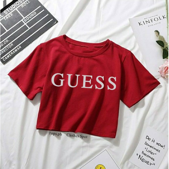 Guess Semi Crop Top Cotton Casual Women T shirt Shopee Philippines