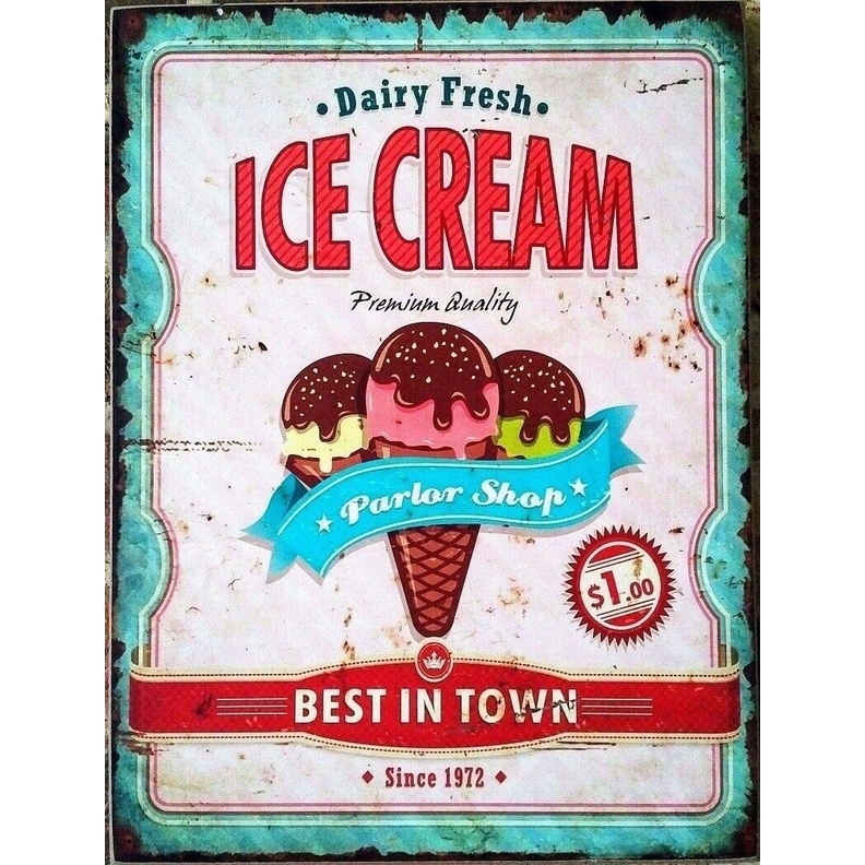 Metal tin Sign Decor Wall Art Large Ice Cream Sign Wall Hanging ...