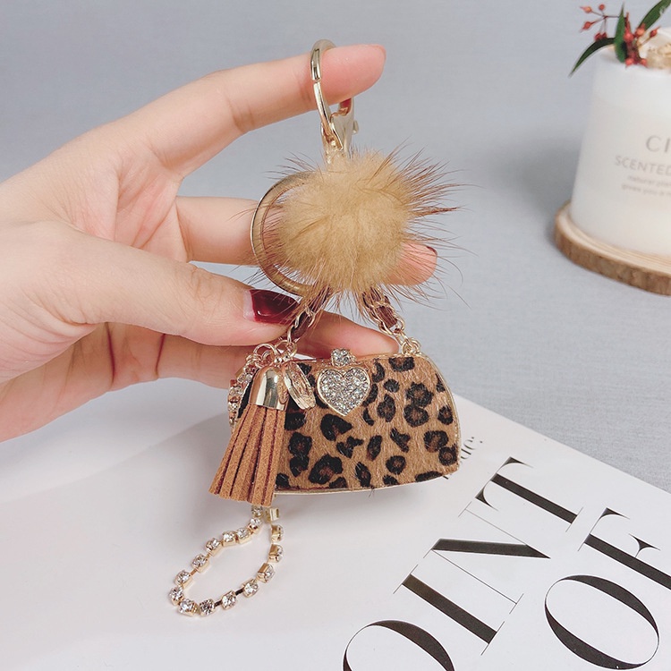 Creative Leopard Print Horse Fur Keychain Women's Accessories ...