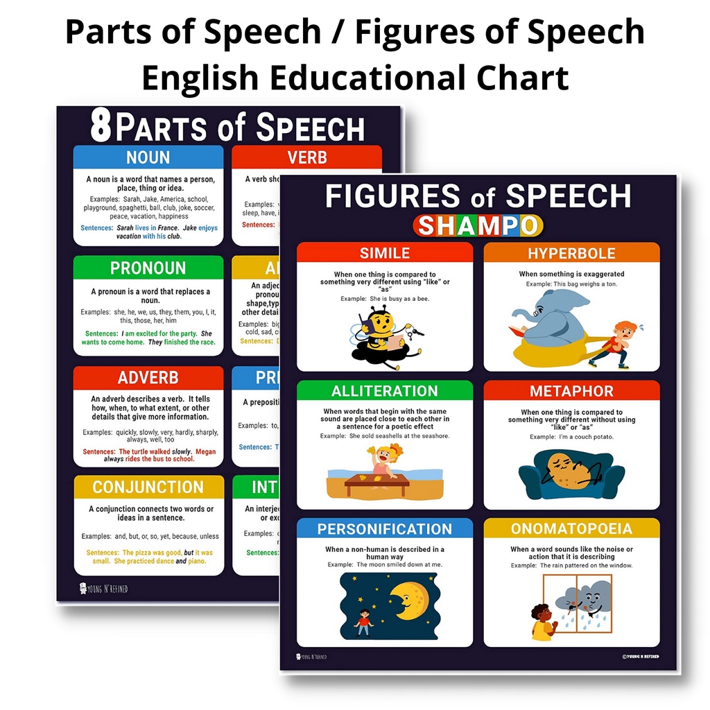 Parts Of Speech / Figures Of Speech English Educational Laminated Chart ...