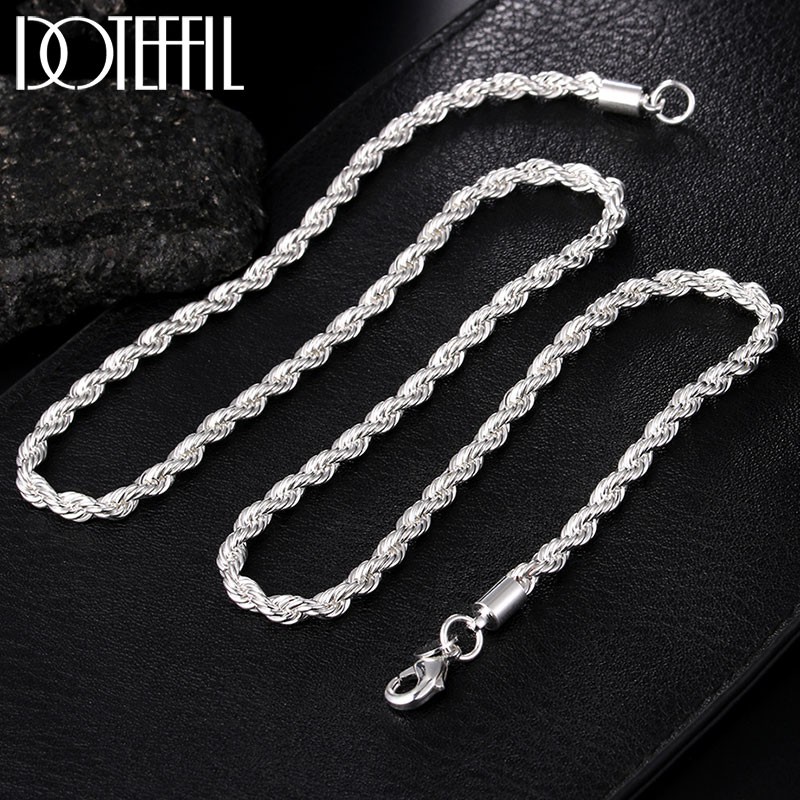 NEW S925 Sterling Silver Twisted Rope Chain Necklace For Women Man ...