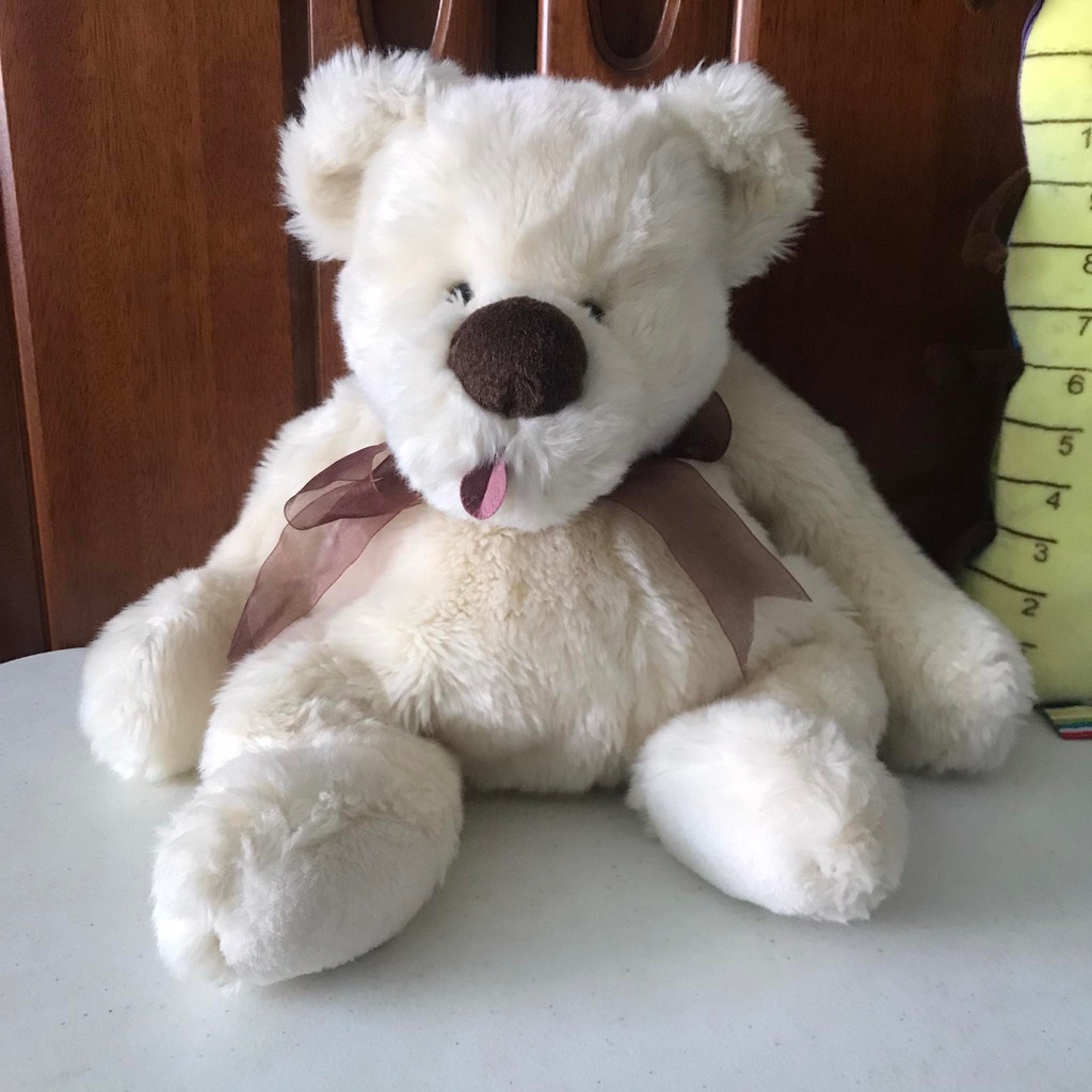 Teddy Bear Cream Beige Stuffed Toy Preloved | Shopee Philippines