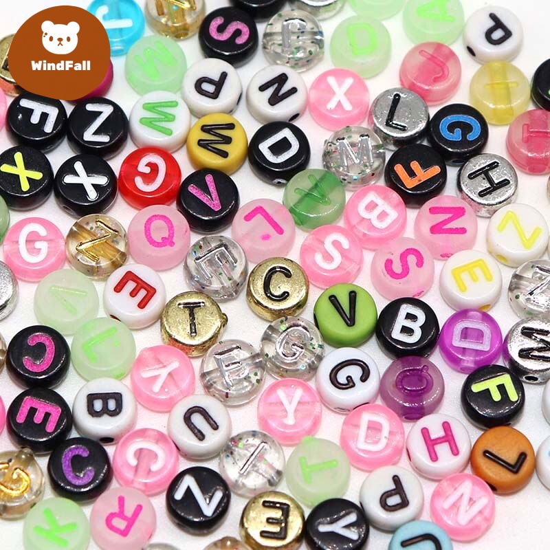 Mixed Alphabet bead Letter Acrylic Beads Round Digital Cube Loose