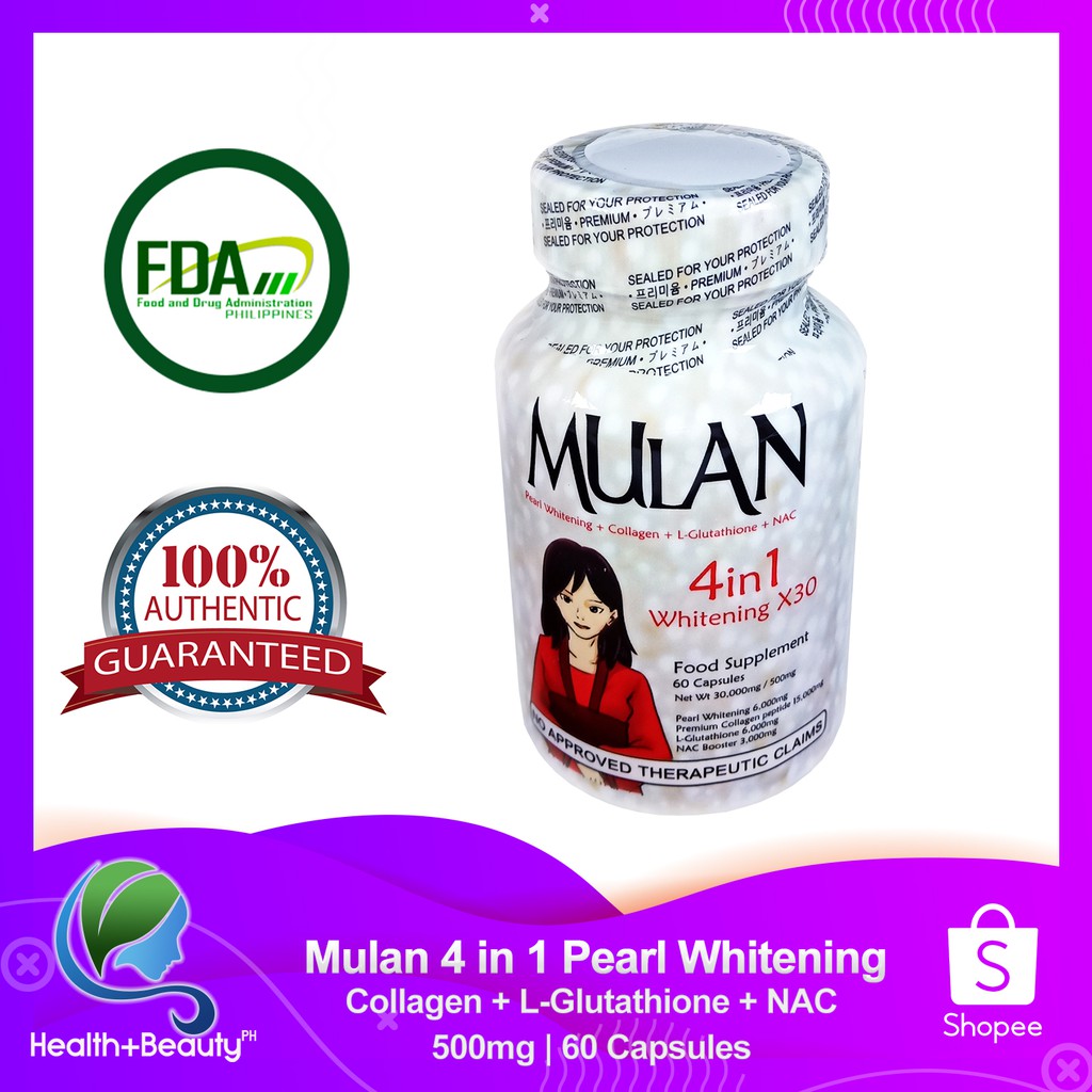 Mulan 4 in 1 Pearl Whitening, Collagen, Glutathione and NAC 60 Capsules