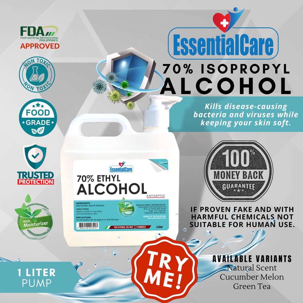 EssentialCare 70% ETHYL ALCOHOL 1 LITER PUMP | Shopee Philippines