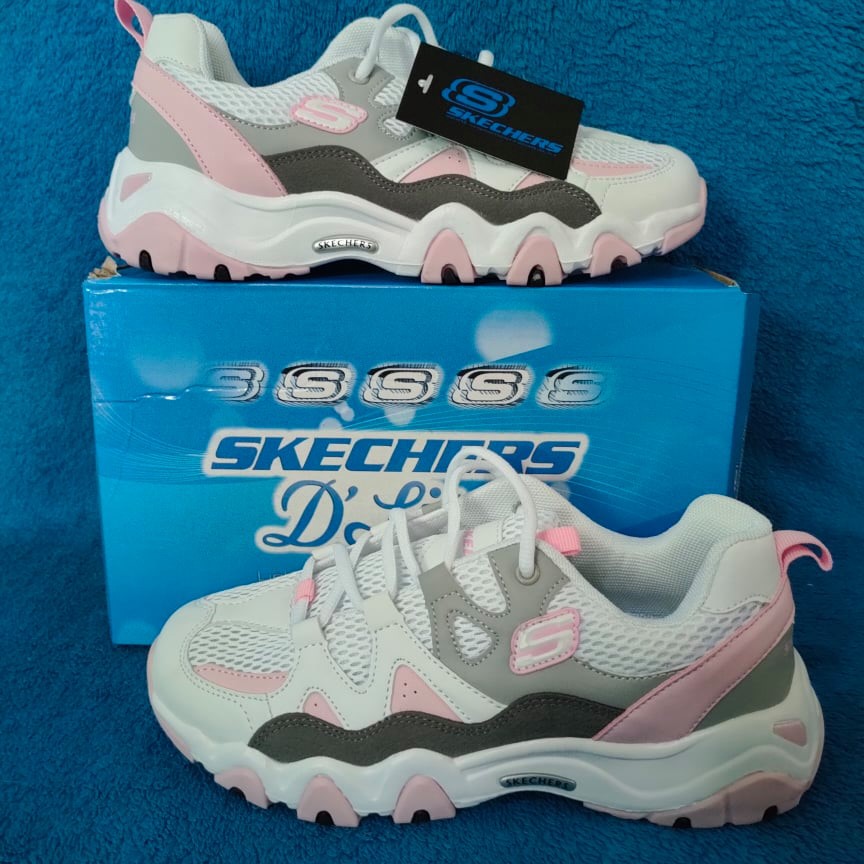 pink blue and white skechers