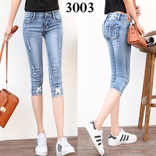 2023 New Summer Calf-Length pants Plus Size denim capri pants women stretch  jeans pants 3003