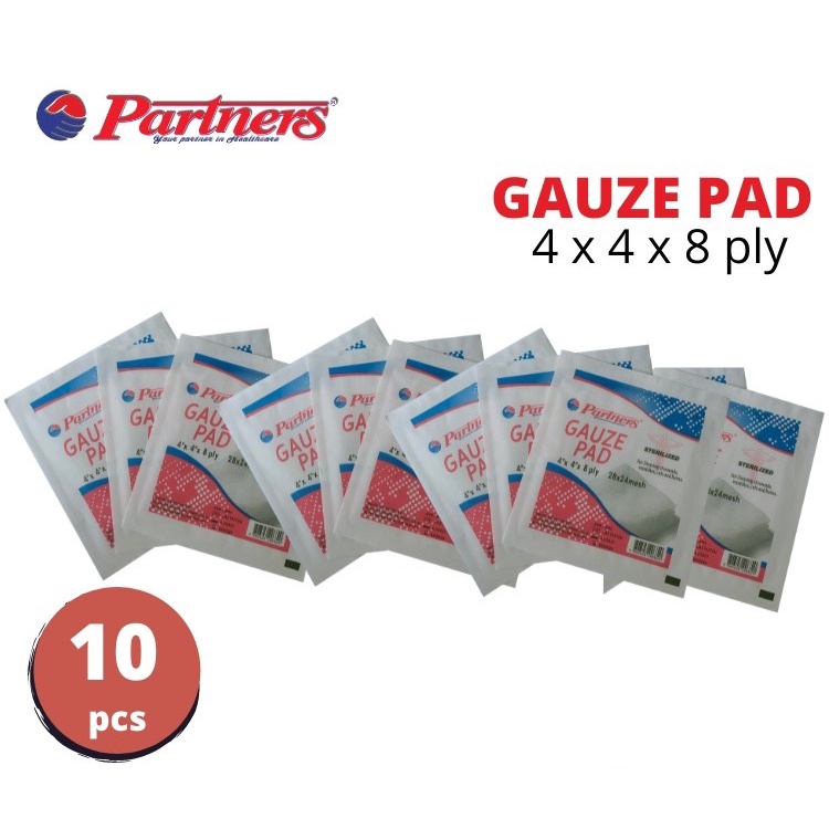 10 PCS Sterile Gauze Pad 4x4x8 (Partners) Shopee Philippines