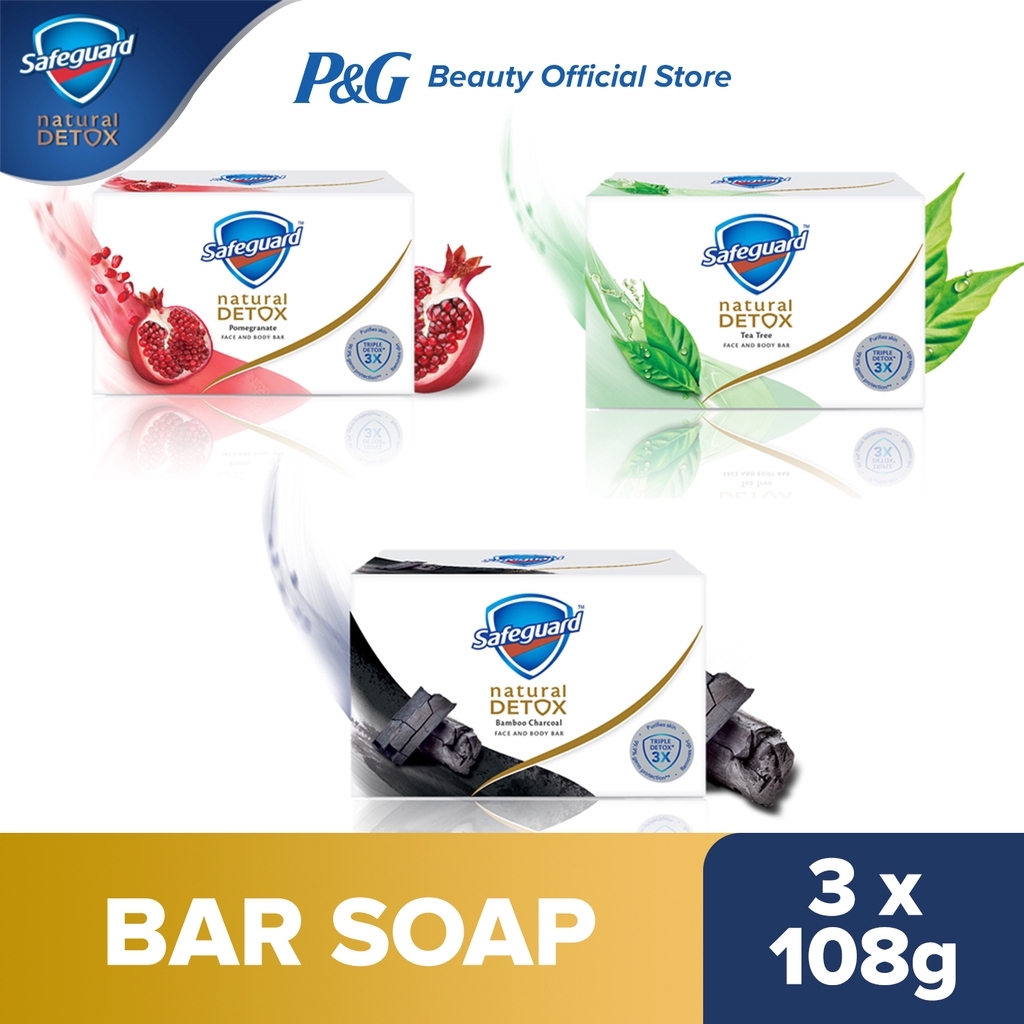 Safeguard Detox Face and Body Bar Soap Charcoal, Tea Tree and