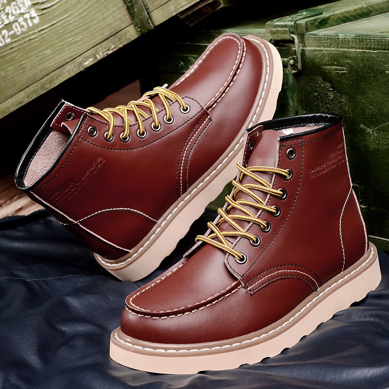 British Winter Leather Men's Boots High Top Casual Shoes Comfortable ...