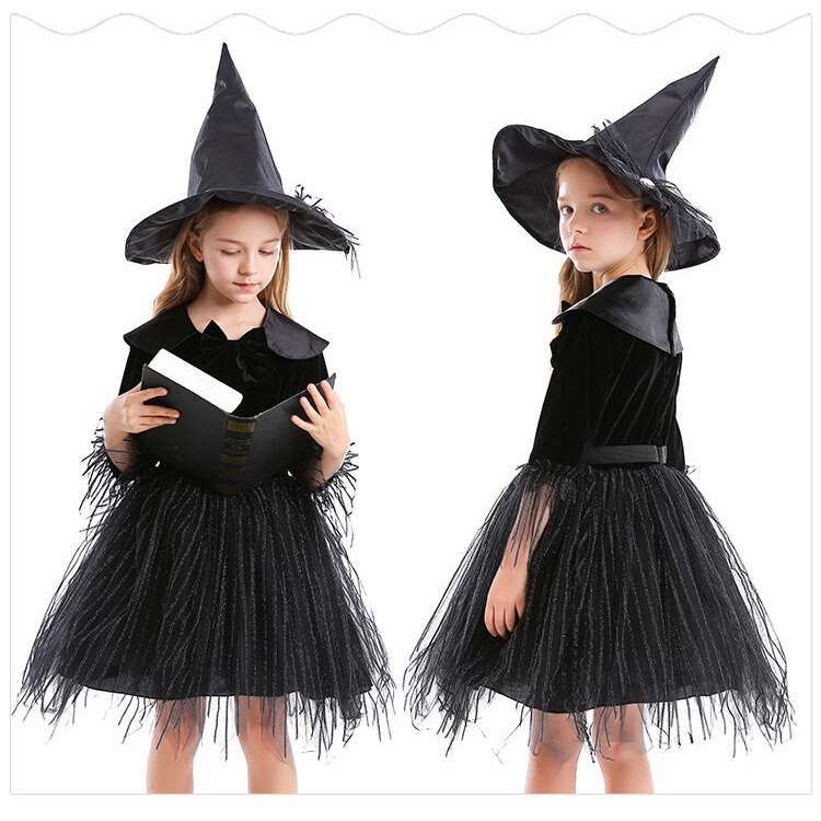 4 9 Years Kids Girls Witch Dress Halloween Costume With Hat Children Mesh Witch Princess Dresses Halloween Party Cosplay Clothing Black Red Shopee Philippines