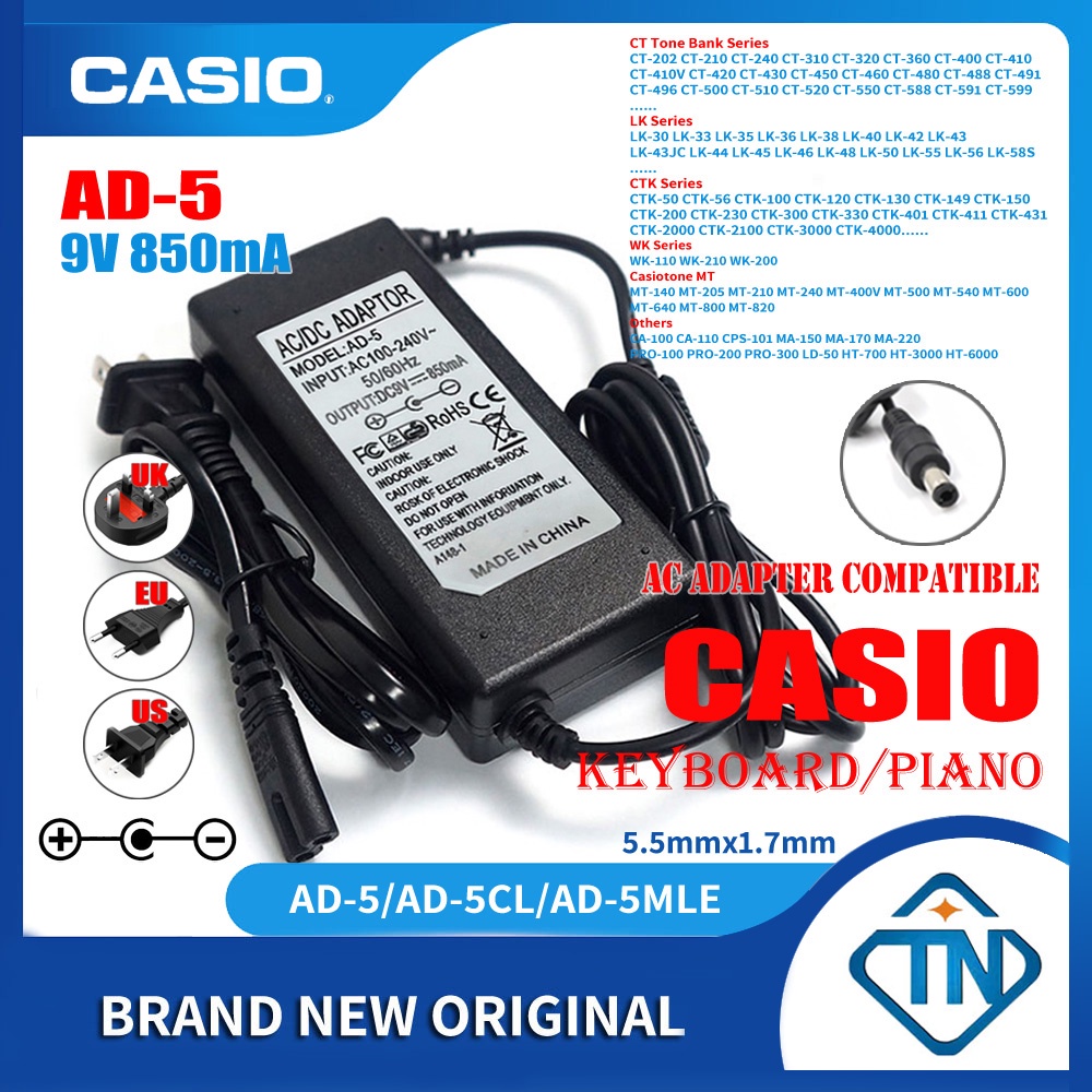 9V 850mA AD5 AD5CL AC Adapter for Casio Casiotone MT500 MT500V MT